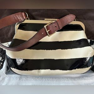 Kate Spade Black White Striped Patent Leather Bag